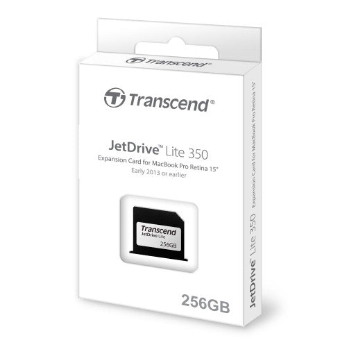 Transcend JetDrive Lite 350 removable storage expansion card for MacBook Pro Retina 15-inch Mid 2012 to Early 2013 Transcend JetDrive Lite 350 removable storage expansion card for MacBook Pro Retina 15-inch Mid 2012 to Early 2013